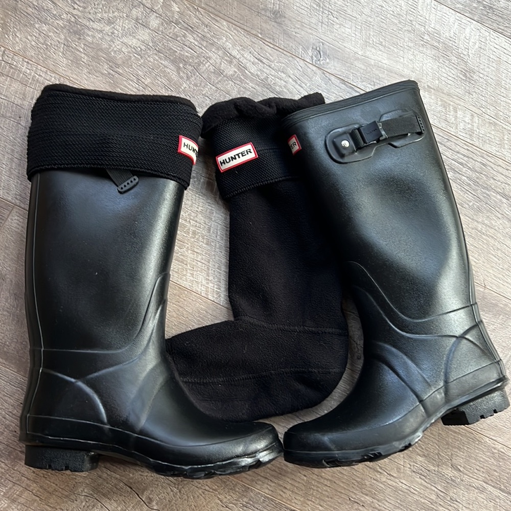 Hunter Rain boots with tall black socks